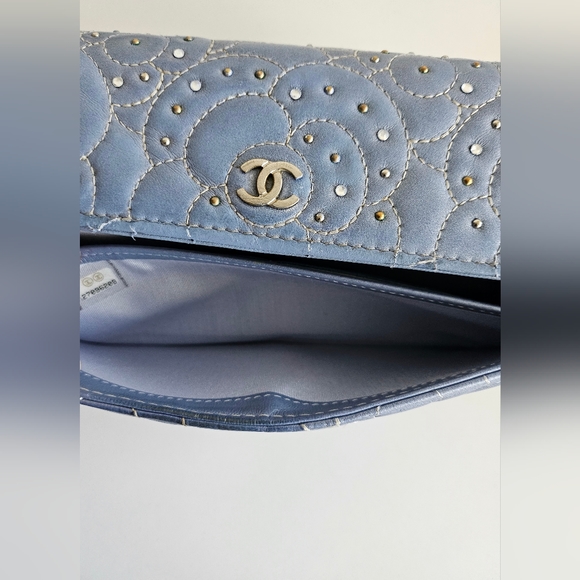 Chanel Periwinkle Camelia Studded Long Flap Wallet - Picture 9 of 10